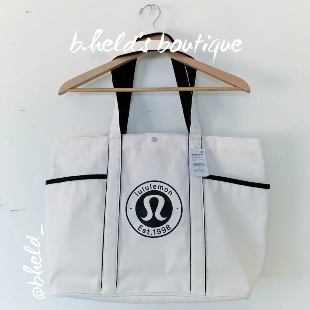 lululemon Daily Multi-Pocket Tote *Canvas Bag 20L in Natural/Black Brand New NWT